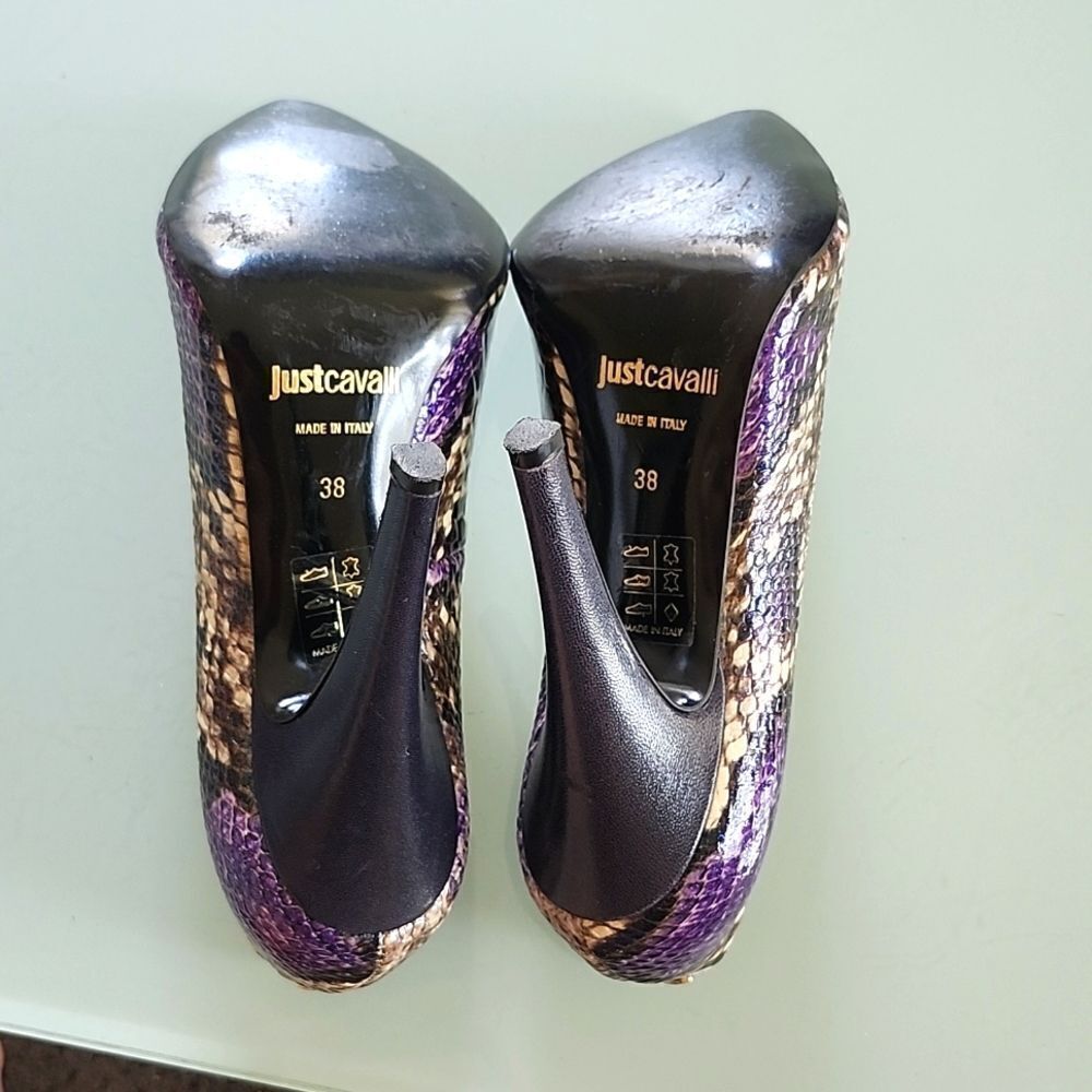 Robert Cavalli Just Cavalli Reptile Embossed Y2K Retro Heels Size 38 - Picture 8 of 11
